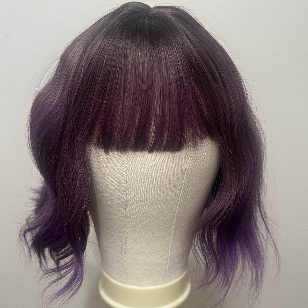 Purple Ombre Women's Wig with Blunt Bangs - Unbranded